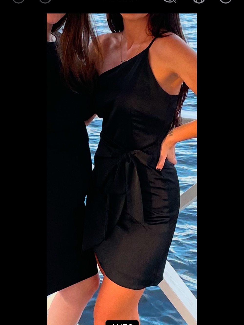Gianni Bini One-Shoulder Black Satin Dress with Side Bow